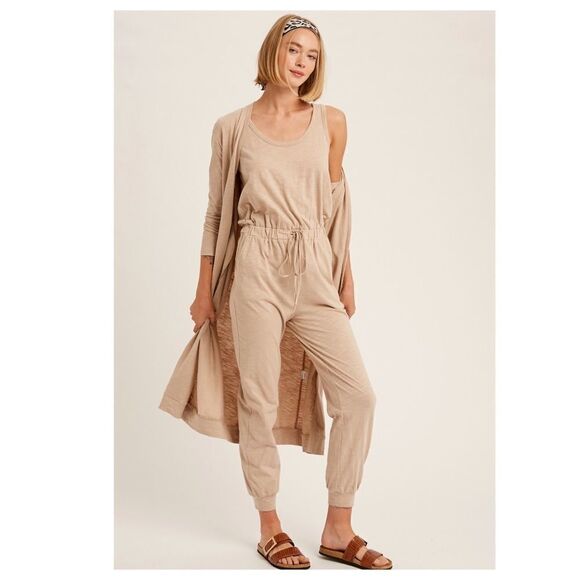 TEXTURED Cotton Jumpsuit & Long Cardigan Knit Sets - Picture 3 of 14